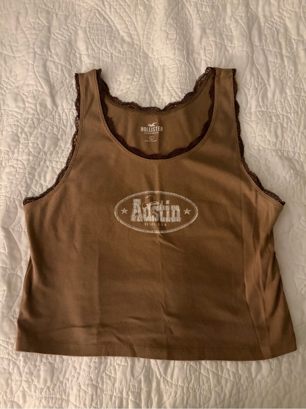 Hollister Brown Lace-Trim Tank Top